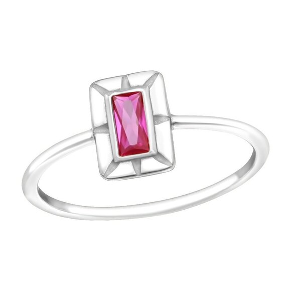 Sterling Silver Created Baguette Ruby Ring - Picture 1 of 17